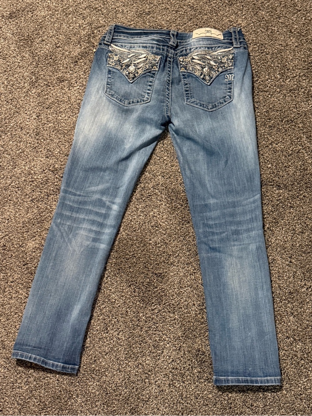 Miss Me Light Blue Embellished Back Pocket Straight Leg Jeans 29 x 26